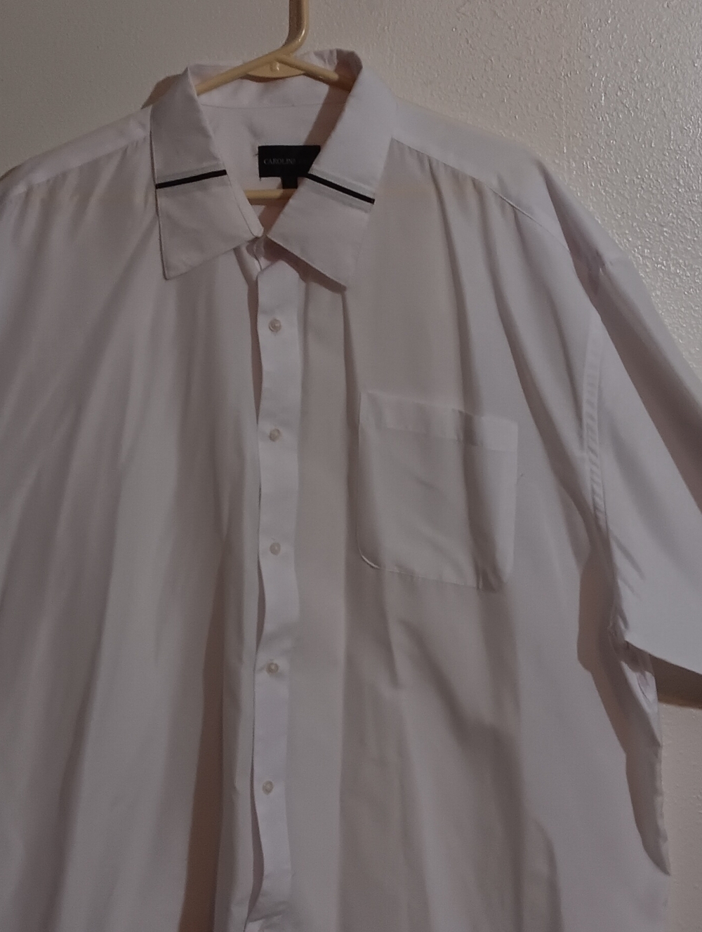 Men's White Short-Sleeve Button-Down Shirt with Black Collar Trim